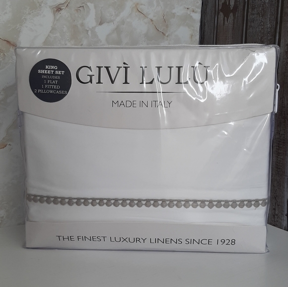 *Givi Lulu King Italian Cotton Percale Pon Pon Sheet Set - Picture 1 of 9